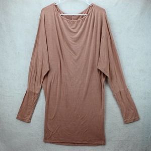 Elan M Womens Top Pink Tight Knit Long Bat Wing Sleeve Tunic T-Shirt Round Neck